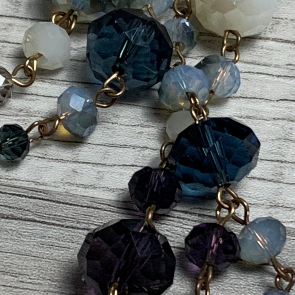 ALDO Multi Strand Beaded Statement Necklace Purple Blue Gold Tone 16 Inch 4234 - Picture 5 of 7